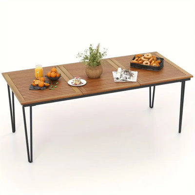 79" Extra Long Outdoor Dining Table - Heavy-Duty 8-Person Rectangular Patio Table With Umbrella Hole, Extra Long Deck Table For Backyard, Poolside, Or Commercial Use - Sturdy Acacia Wood & Metal Construction, Easy-Clean Surface - Ideal For Family Gatheri