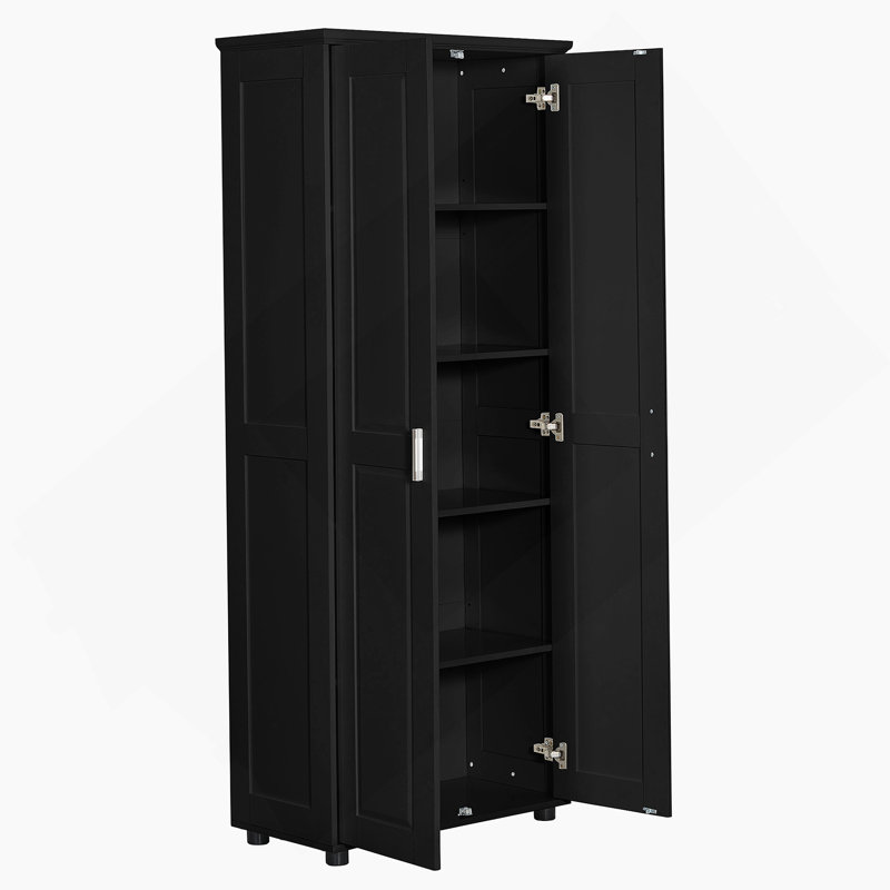 Armoire de rangement avec deux portes pour salle de bain, bureau, tablette réglable, panneau de fibres à densité moyenne, noir