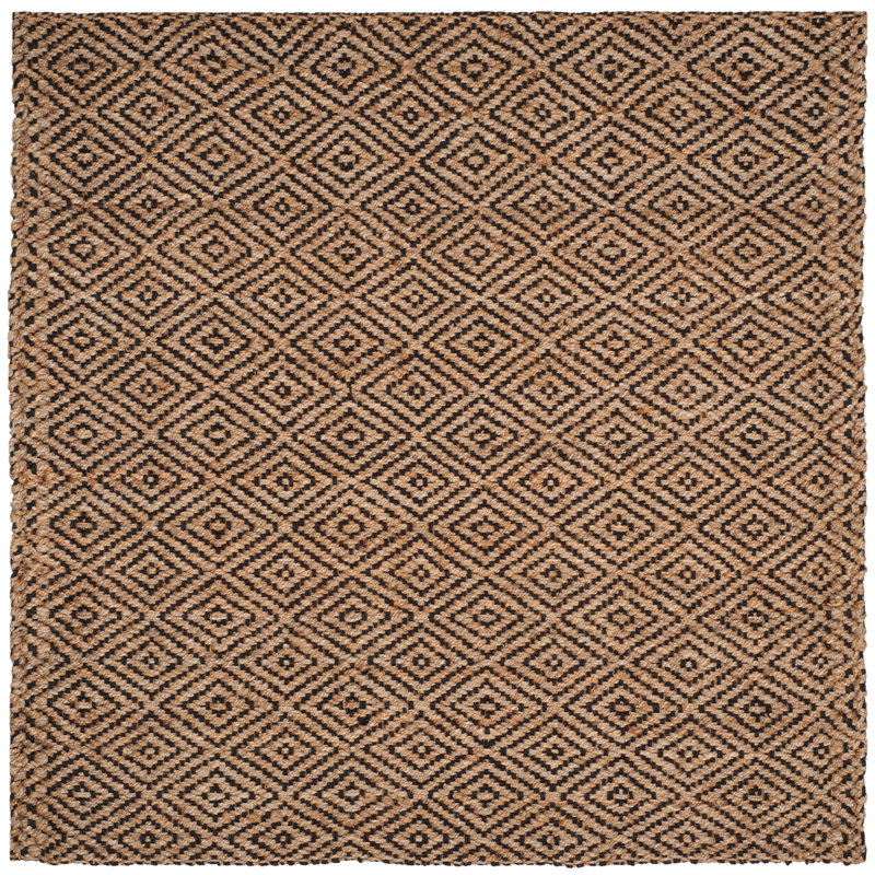 Aerionna Natural Fiber Hand Woven Jute Geometric Rug, Square 5'