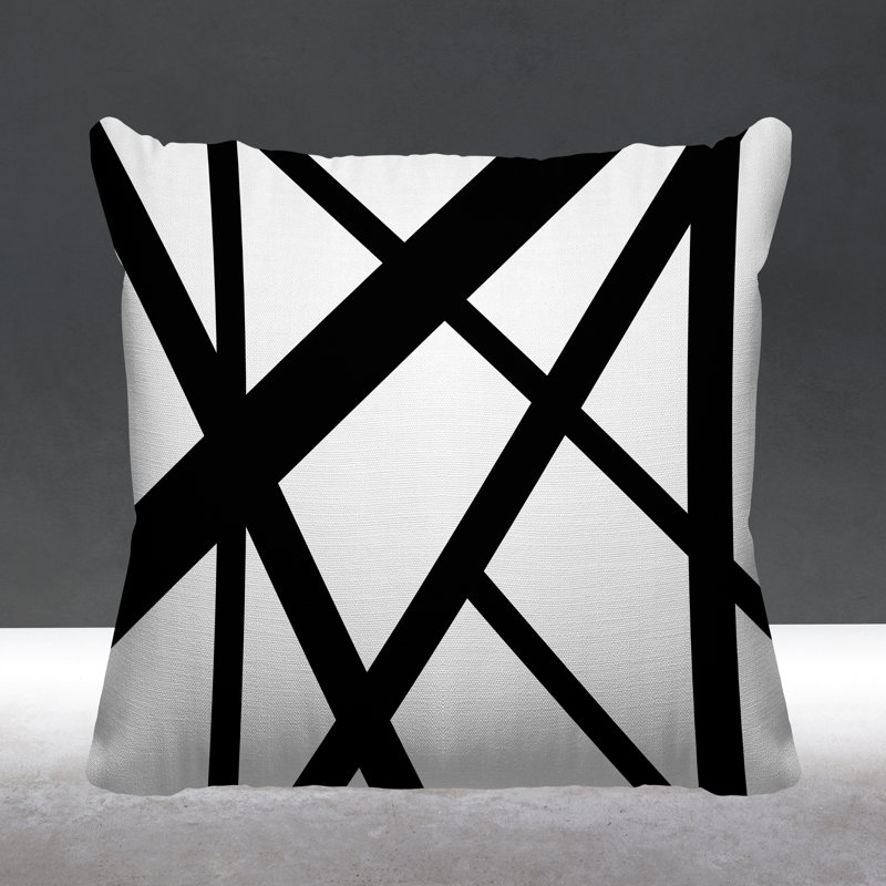 Coussin intérieur / extérieur Shelly Lines, L 15 po x H 15 po, Noir