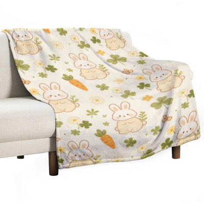 Jeté mignon en lapin flanelle de luxe, couverture douce et chaude pour le canapé-lit du salon