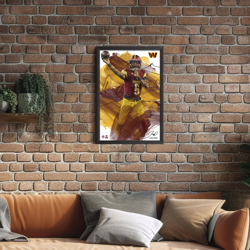 Tableau encadré de Jayden Daniels (NFL Washington), style coup de pinceau | 35,5 x 51 cm, Washington, Jayden Daniels