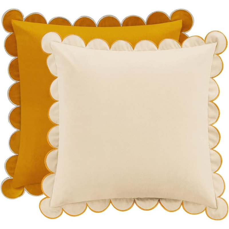 Decorative Throw Pillow Covers Cushion Cases, Set Of 2 Soft Scalloped Round Edge Designs, Mix And Match For Home Decor, Pillow Inserts Not Included (18X18 Inch)