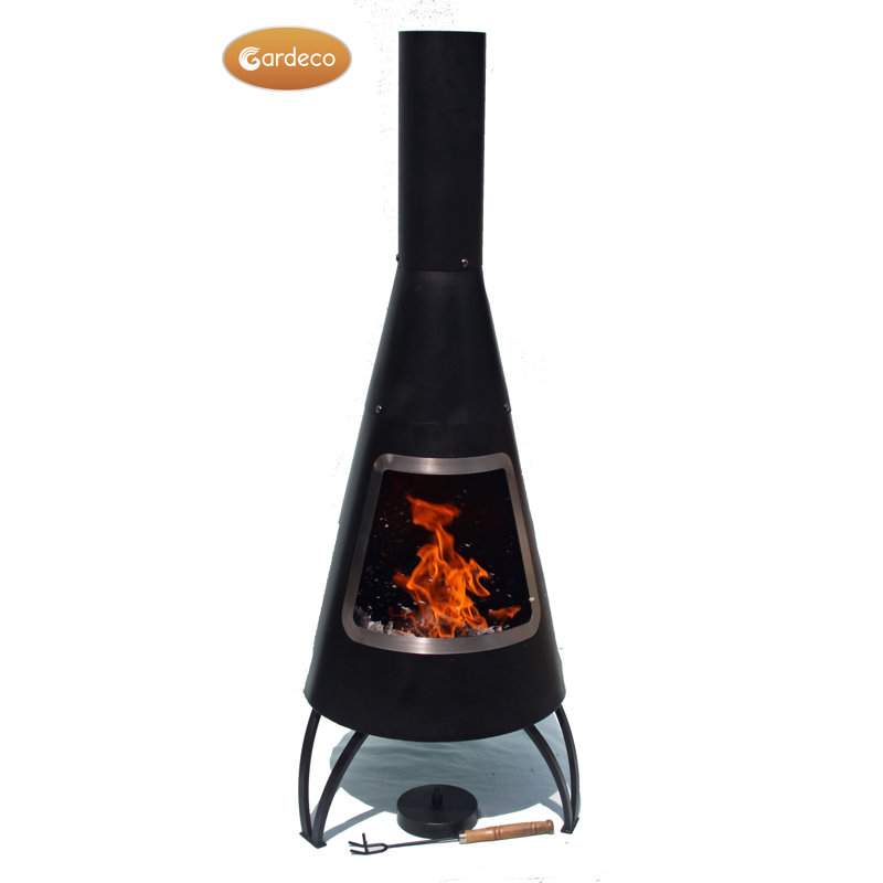 Conical Steel Chimenea, Stainless Steel/Black