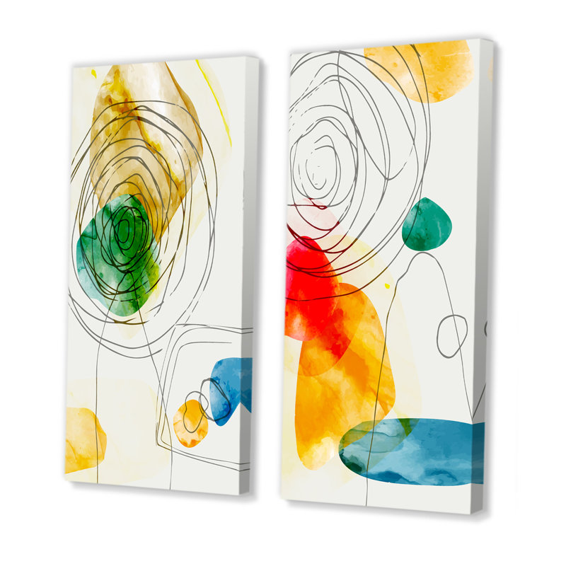 «Trendy Abstracts with Colorful Shapes V», ensemble de 2 peintures, Toile tendue, H 20 po x l 24 po x P 1 po
