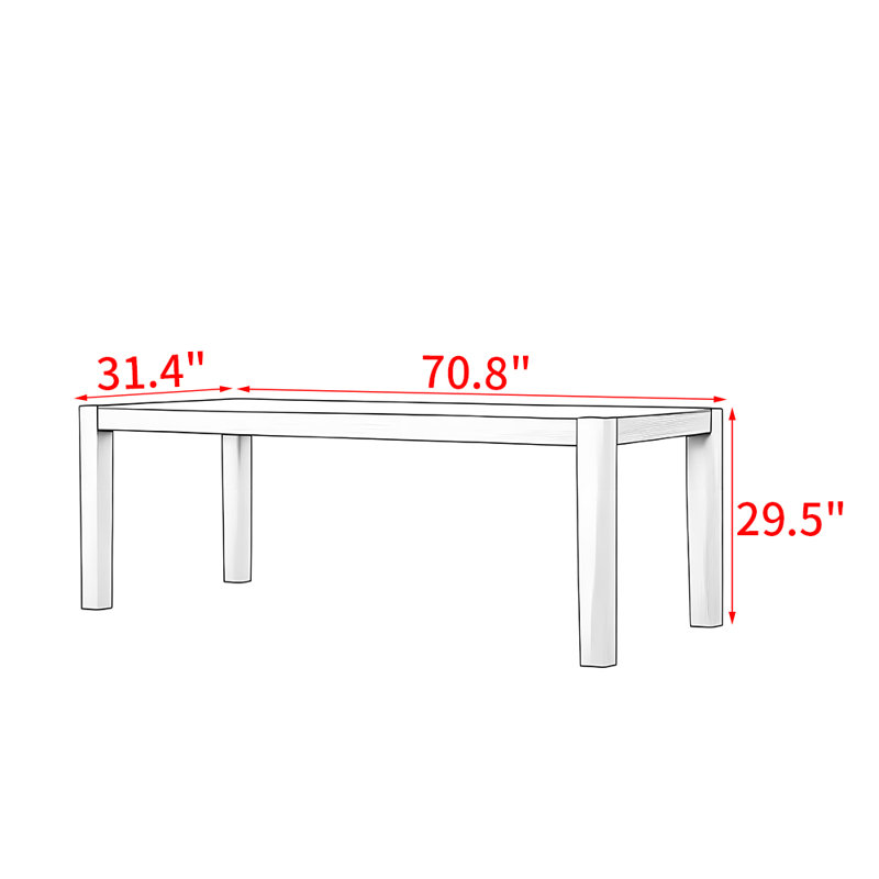 Table rectangulaire moderne simple en bois massif, H 29,5 po x L 70,8 po x l 31,4 po