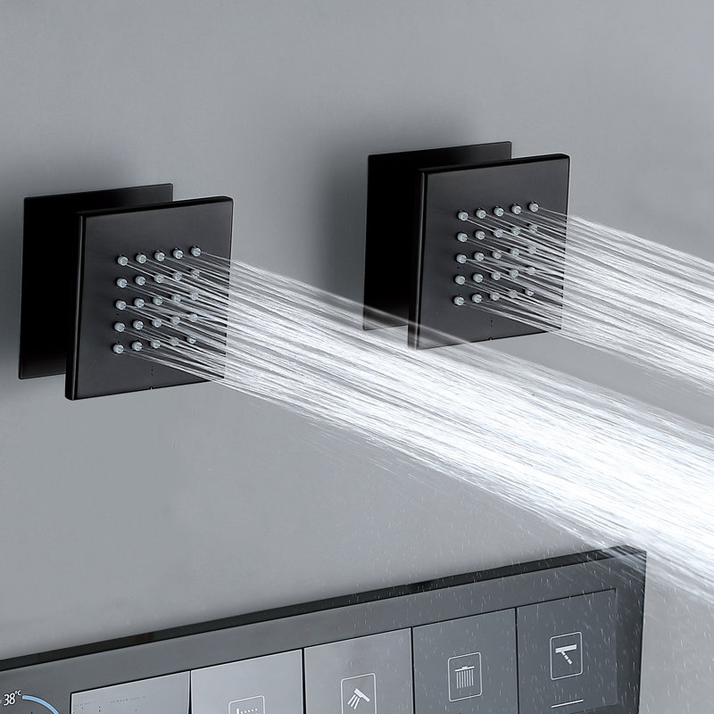 24.8*12.99" Luxury Thermostatic 4-Function Rainfall Shower System, Ceiling Mounted Shower System with Body Jets with Rough-in Valve