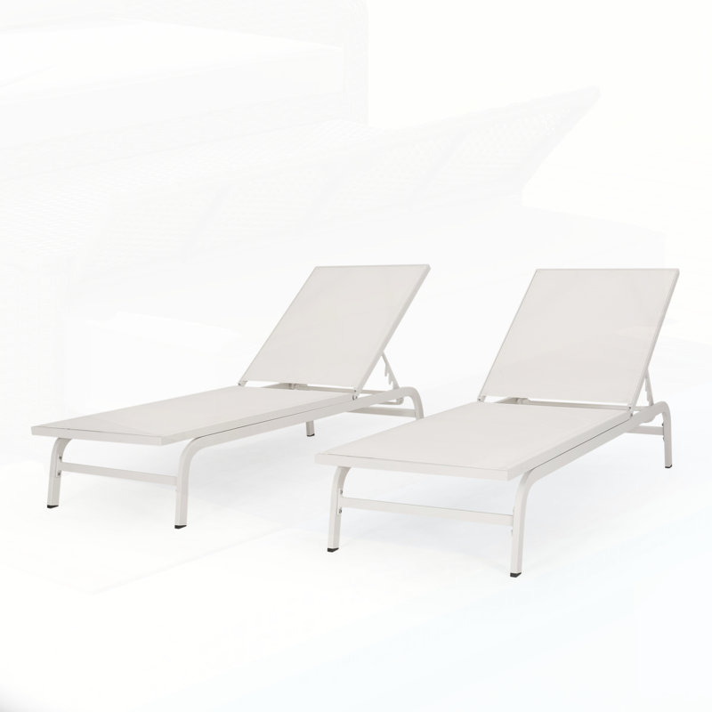 Aluminum Frame Outdoor Mesh Chaise Lounge, Perfect For Relaxation And Durability In Any Outdoor Setting, White