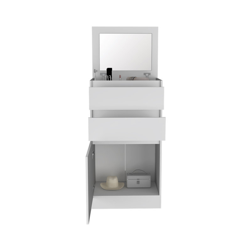 Commode H 43 po, armoire à bijoux, miroir, armoire à porte simple, deux tiroirs, blanc