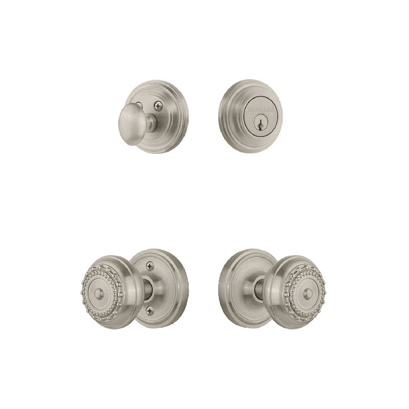 Nostalgic Warehouse Classic Rosette Entry Set with Meadows Knob, Satin Nickel, 2.375