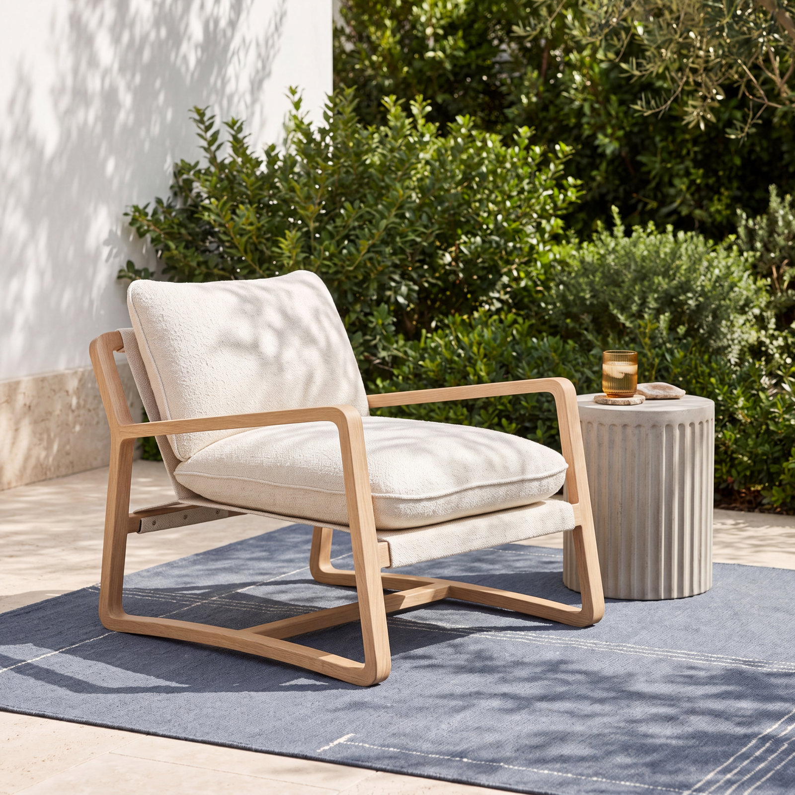 Shea Teak Outdoor Lounge Chair, Washed Brown, Faye Sand