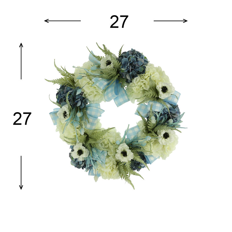 27" Spring Wreath with Anemones, Hydrangeas and Ferns