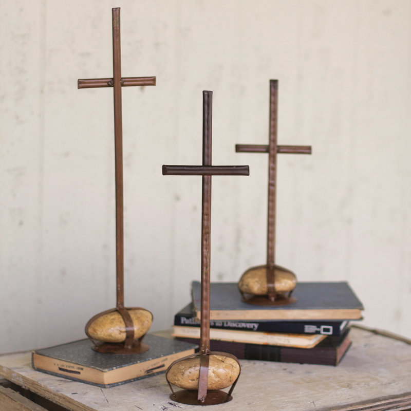  Scrap Metal Crosses – Rustic Decorative Indoor Christmas Decor, Set Of 3