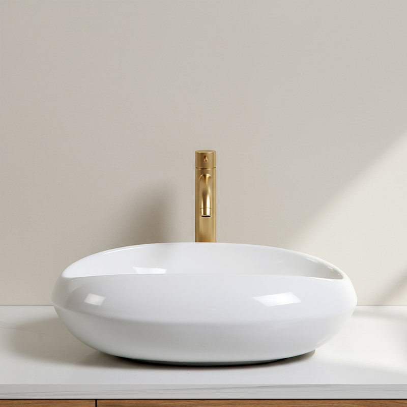 18.1"×15" White Oval Ceramic Vessel Sink, No Faucet Hole Sink