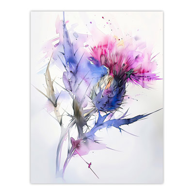 Thistle Flower Violet Soft Watercolour Wall Art Print