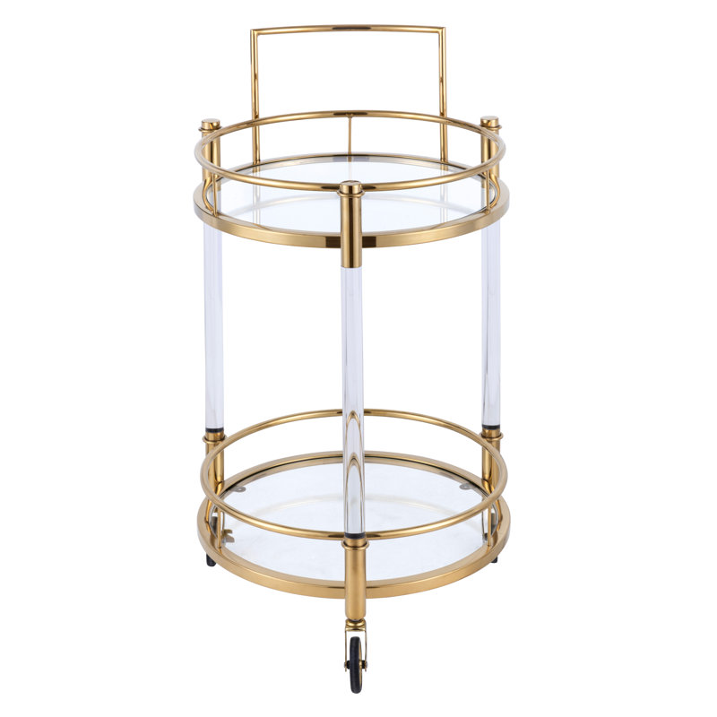 Chariot-bar à 2 niveaux Crystallin avec accents dorés et roues