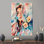 Toile abstraite d'une femme avec motif floral pour décoration murale - thème rose et fleur