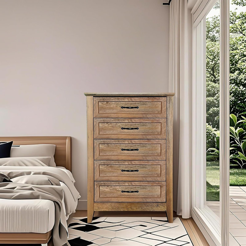 Yellow Farmhouse 5-Drawer Tall Wooden Dresser, ‎Retro Yellow