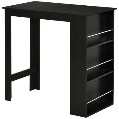 Black Counter Height Modern Bar Dining Table With 3 Storage Shelves, Household Multifunctional Storage Dinner Table