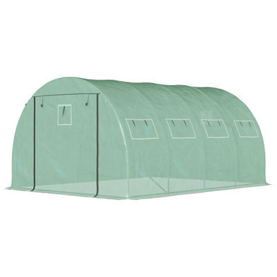 Serre de plain-pied 13 pi x 10 pi 6,5 pi, structure en acier galvanisé, 2 portes à fermeture à glissière et 10 fenêtres en filet, améliorent les conditions des plantes, grande structure, favorisent la croissance