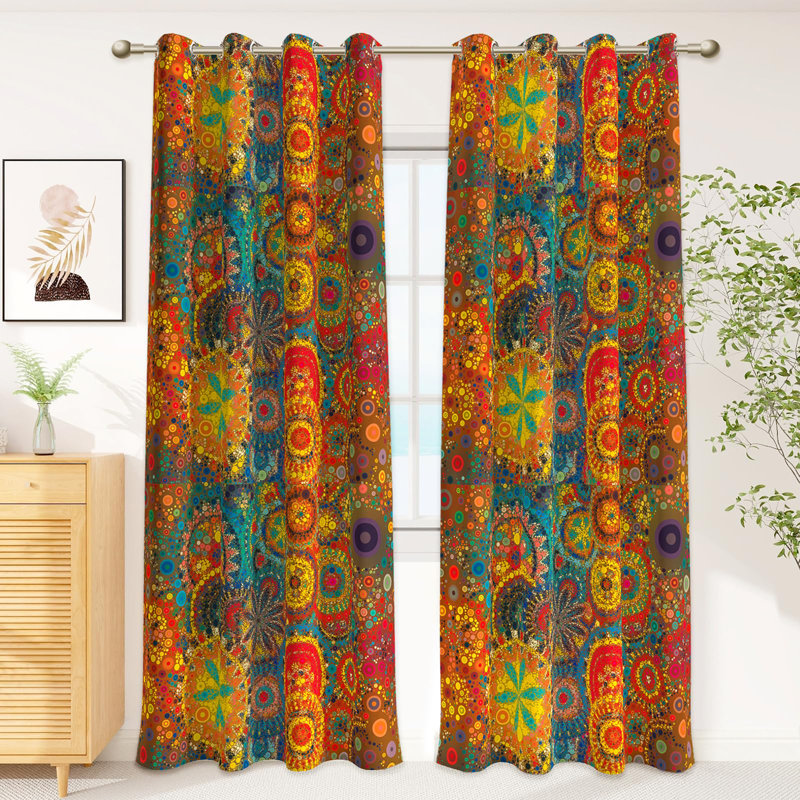 Rideaux occultant Boho pour chambre à coucher et salon, 2 panneaux, 100% occultant, motif hippie bohème coloré, abstrait Funky multicolore, rustique moderne classique, 52 po x 84 po