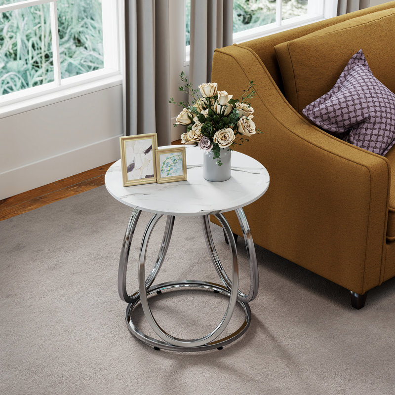 End Table, Silver, Calacatta White