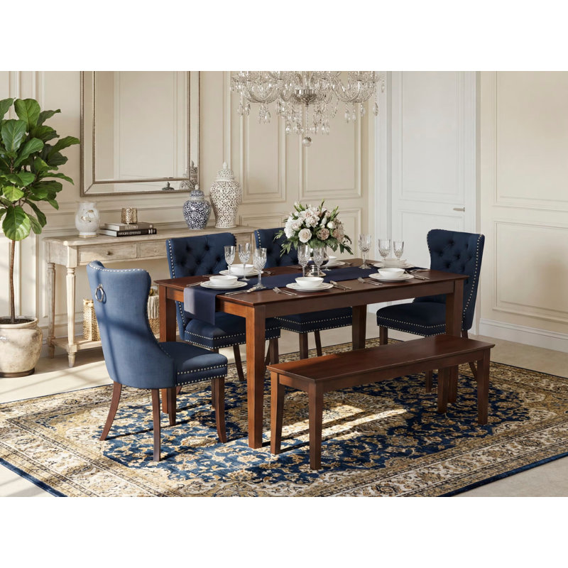 Ensemble de salle à manger 6 pièces composé d'une table de salle à manger rectangulaire et de 4 chaises rembourrées en tissu de polyester avec banc, 36 x 60 pouces, acajou