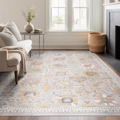 Alyssa Traditional Oriental Gray Polyester Rectangle Area Rug