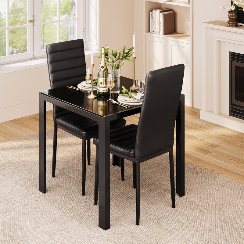 3-Piece Dining Table Set, Black