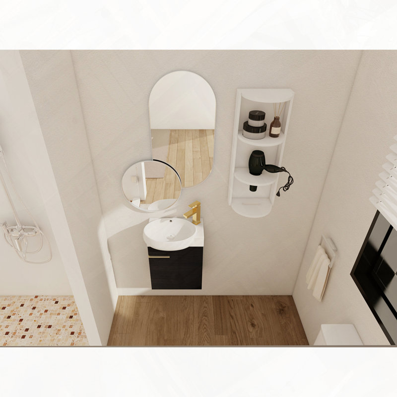 Meuble-lavabo de salle de bain avec portes à fermeture en douceur et support de rangement, Noir châtaignier