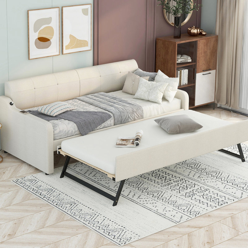 Lit de jour simple avec couchette et fonction de chargement - Option pliable beige élégant