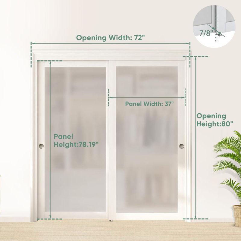 Portes coulissantes en verre trempé givré double 1-Lite avec trousse de quincaillerie d'installation, 72 po x 80 po