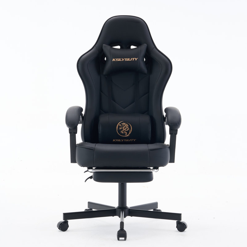 Adjustable Reclining Ergonomic Faux Leather Swiveling PC & Racing Game Chair, Black