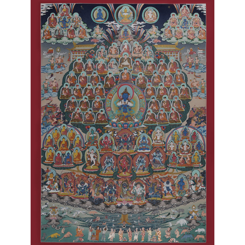 Vajradhara Thangka - art mural bouddhiste tibétain de 35 po, lignée sacrée en or 24 carats, méditation et décoration spirituelle