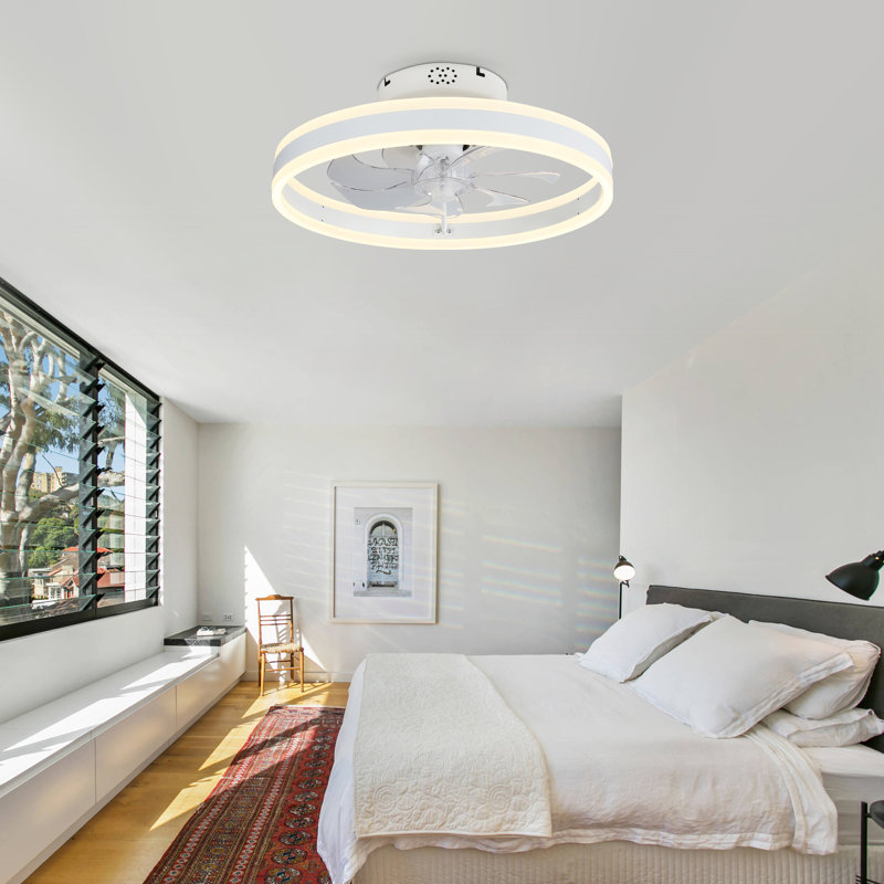 Ventilateur de plafond 19,7 "à profil bas avec lumières et télécommande, ventilateur encastré moderne, blanc Fandelier, Blanc
