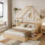 Grand lit plateforme en bois avec garde-corps et 2 tiroirs-1200585475