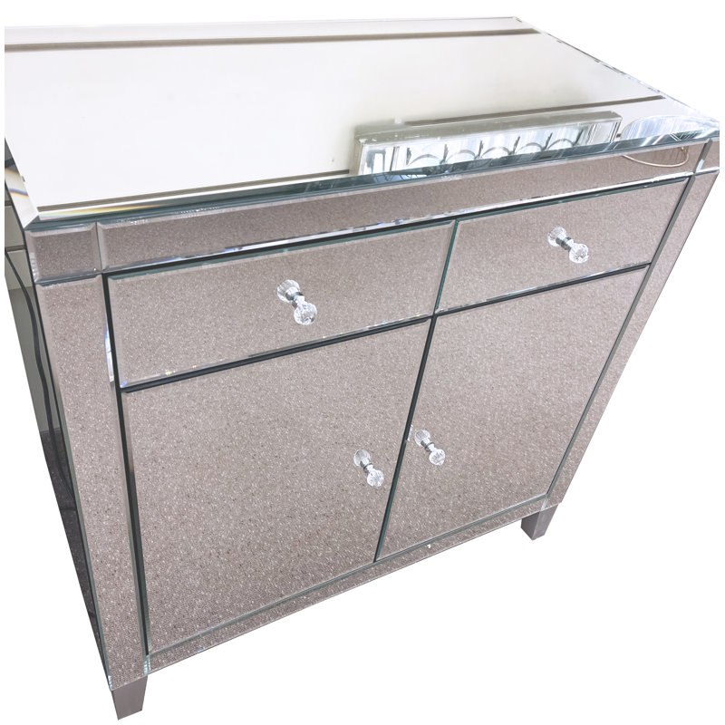Table d'appoint en miroir avec boutons en cristal transparent 