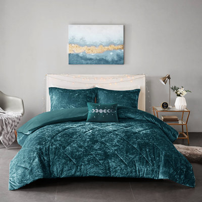 Housse de couette moderne, double / grand, en velours bleu sarcelle, conception, coussin décoratif, housse de couette lavable, avec machine