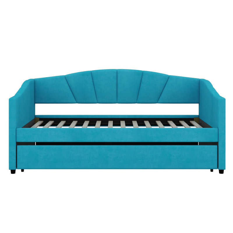 Ellengard Upholstered Daybed Sofa Bed Twin Size With Trundle Bed And Wood Slat, Blue