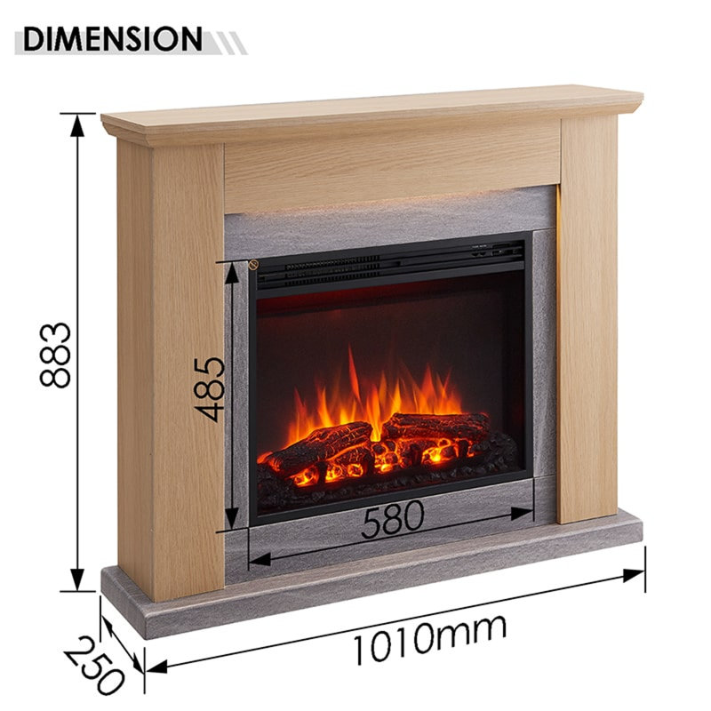MARDELLA FLAMME 101cm W Electric Fireplace, Natual Oak