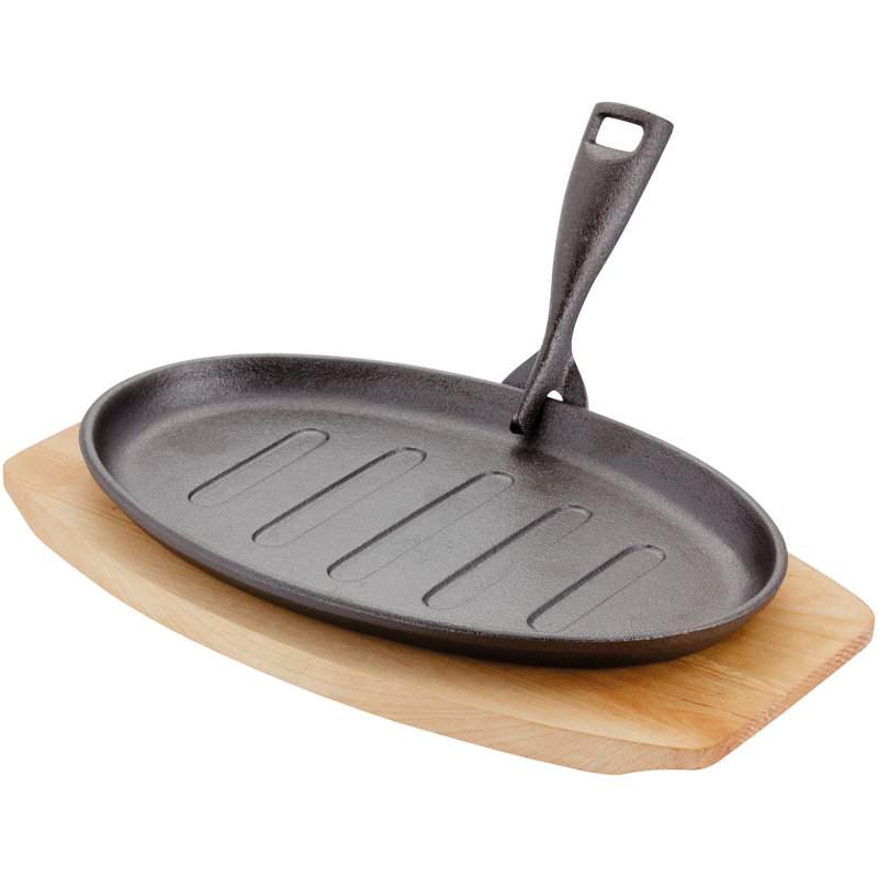 Judge, Sizzle & Serve - Cast Iron Platter on Server Board