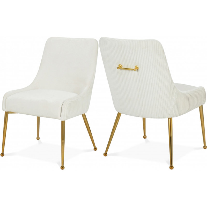 19'' H Velvet Upholstered Side Chair, Beige