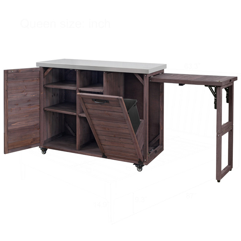 78.3" Outdoor Kitchen Island with Foldable Grill Table, Dark Brown