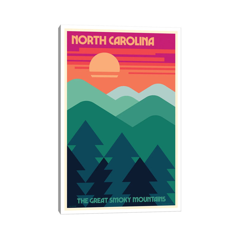 Affiche de voyage rétro «North Carolina» par Jim Zahniser - Publicité sur toile tendue, H 12 po x l 8 po x P 0,75 po