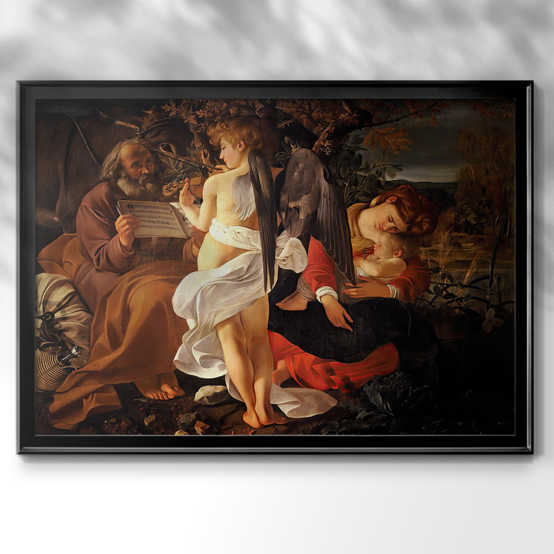 Repos sur la fuite en Égypte-Caravage-Toile tendue avec châssis-c. 1597, Toile avec cadre, Noir, 22,5 x 30,5