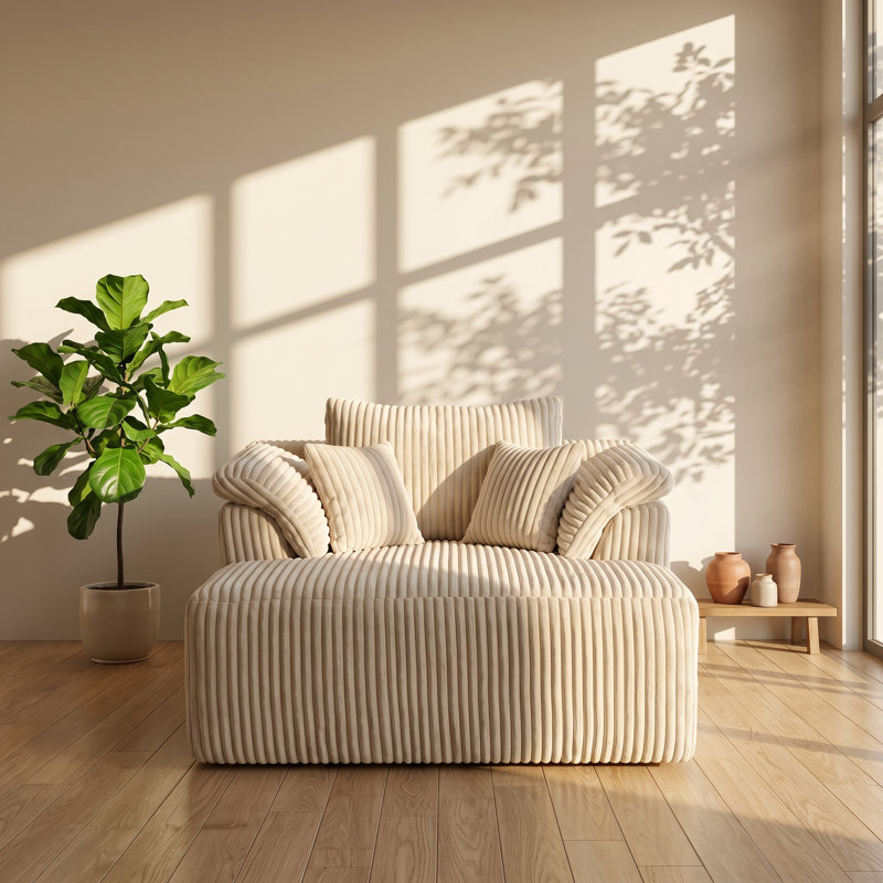 Chaise longue rembourrée en velours côtelé l 47 po x P 60 po x H Elysium