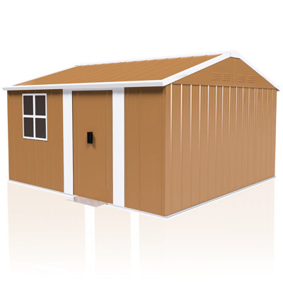 Heavy - Duty 12X10 Ft Metal Shed With Windows, Lockable Door, And Coating, Perfect For Patio Furniture Pet Shelter Garden Ventilation, Galvanized Steel Construction, Smart Solution Backyard Lawn