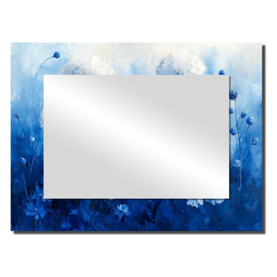 Soft Dandelion Glow In Blues Watercolor II - Floral Accent Wall Mirror - Printed On Metal