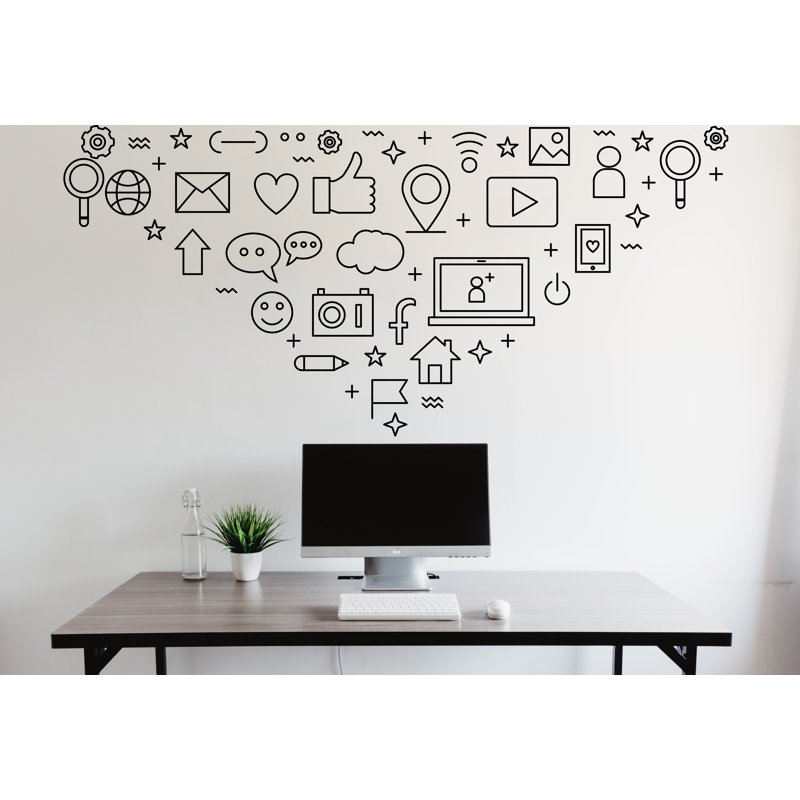 Adhésif social médias sociaux, décoration murale de bureau média numérique, autocollant mural en vinyle technologie, autocollant mural entreprise, bureau d'ordinateur décoration 216LU