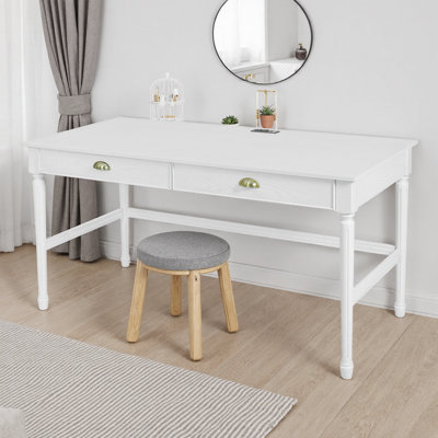 Bureau de 60 po avec tiroirs et pieds en bois d'hévéa massif, prises de courant intégrées et ports USB, bureau spacieux, table d'étude, coiffeuse pour salon, chambre à coucher, bureau à domicile